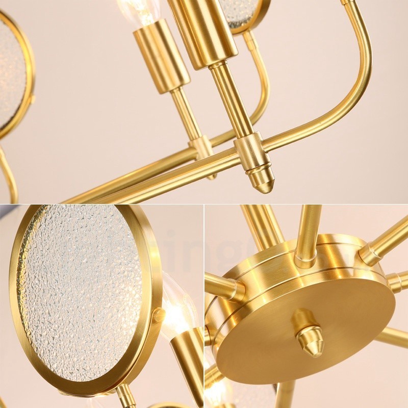 6 Light Retro Rustikální luxusní mosazný závěsný lustr se skleněným stínidlem