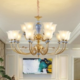 15 Light Retro Rustikální luxusní mosazný závěsný lustr se skleněným stínidlem