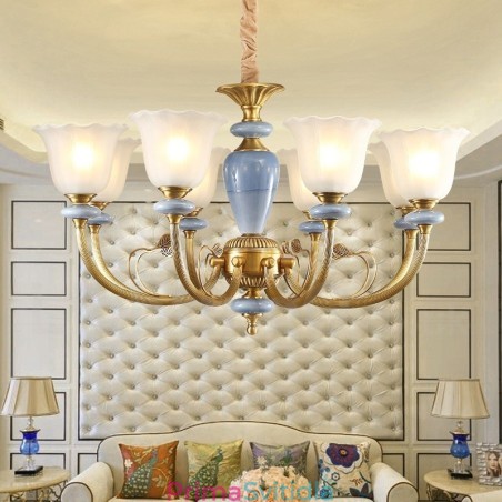 8 Light Retro Rustikální luxusní mosazný závěsný lustr se skleněným stínidlem 8 Light Retro Rustikální luxusní mosazný závěsný lustr se skleněným stínidlem
