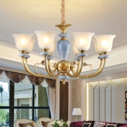 8 Light Retro Rustikální luxusní mosazný závěsný lustr se skleněným stínidlem