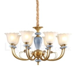 8 Light Retro Rustikální luxusní mosazný závěsný lustr se skleněným stínidlem