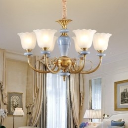 6 Light Retro Rustikální luxusní mosazný závěsný lustr se skleněným stínidlem