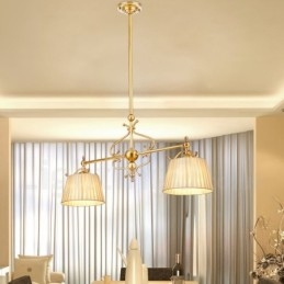 2 Light Retro Rustikální luxusní mosazný závěsný lustr s látkovým stínidlem