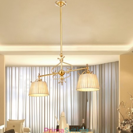 2 Light Retro Rustikální luxusní mosazný závěsný lustr s látkovým stínidlem 2 Light Retro Rustikální luxusní mosazný závěsný lustr s látkovým stínidlem