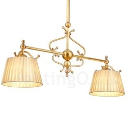 2 Light Retro Rustikální luxusní mosazný závěsný lustr s látkovým stínidlem