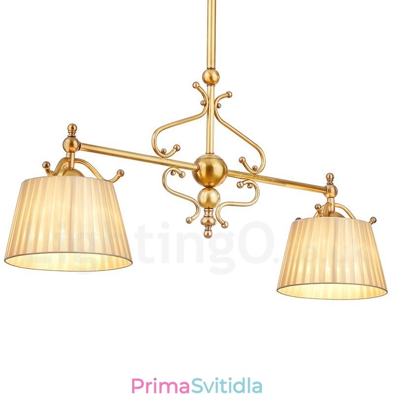 2 Light Retro Rustikální luxusní mosazný závěsný lustr s látkovým stínidlem