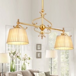 2 Light Retro Rustikální luxusní mosazný závěsný lustr s látkovým stínidlem