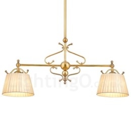 2 Light Retro Rustikální luxusní mosazný závěsný lustr s látkovým stínidlem