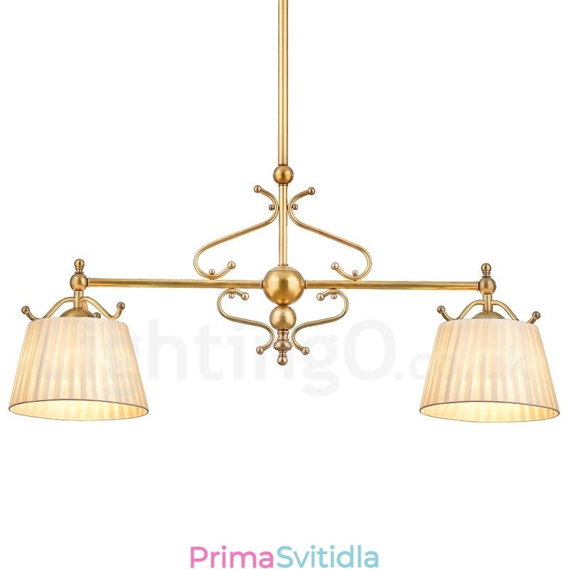 2 Light Retro Rustikální luxusní mosazný závěsný lustr s látkovým stínidlem