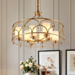 8 Light Retro Rustikální luxusní mosazný závěsný lustr se skleněným stínidlem
