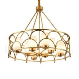 8 Light Retro Rustikální luxusní mosazný závěsný lustr se skleněným stínidlem