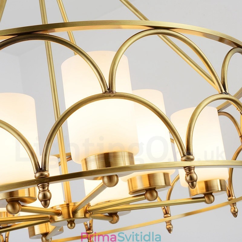 8 Light Retro Rustikální luxusní mosazný závěsný lustr se skleněným stínidlem