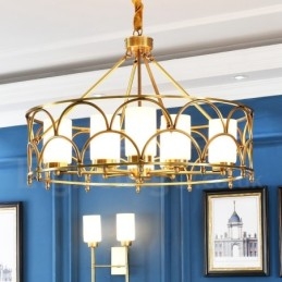 8 Light Retro Rustikální luxusní mosazný závěsný lustr se skleněným stínidlem