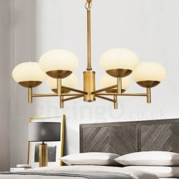 6 Light Retro Rustikální luxusní mosazný závěsný lustr se skleněným stínidlem