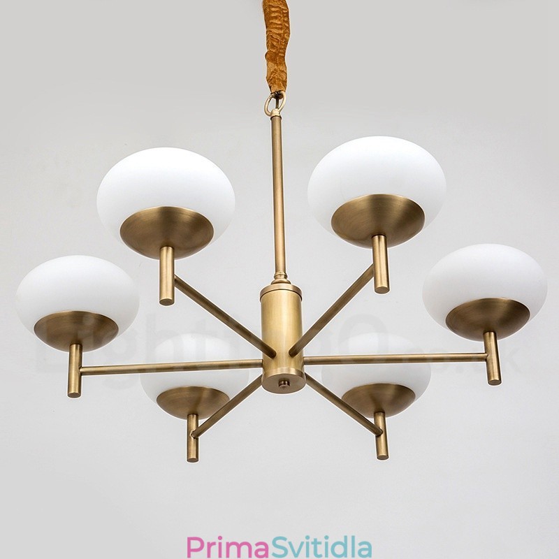 6 Light Retro Rustikální luxusní mosazný závěsný lustr se skleněným stínidlem