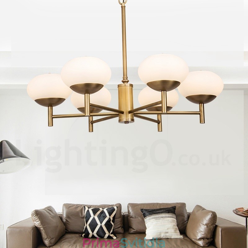 6 Light Retro Rustikální luxusní mosazný závěsný lustr se skleněným stínidlem