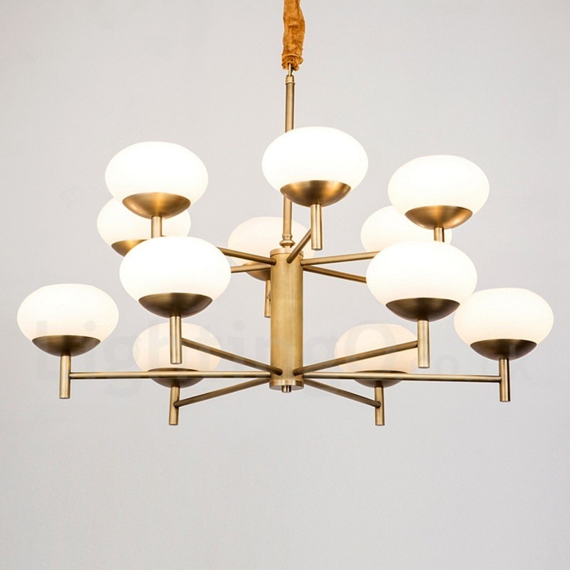 12 Light Retro Rustikální luxusní mosazný závěsný lustr se skleněným stínidlem
