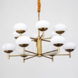 12 Light Retro Rustikální luxusní mosazný závěsný lustr se skleněným stínidlem