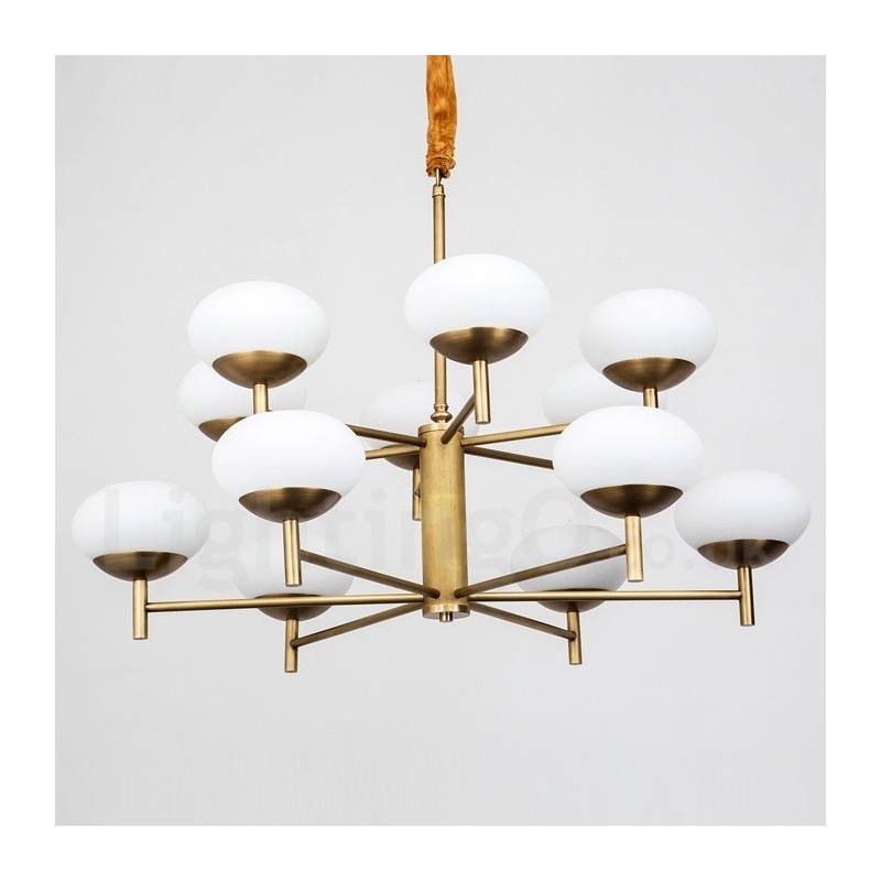 12 Light Retro Rustikální luxusní mosazný závěsný lustr se skleněným stínidlem