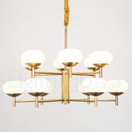 12 Light Retro Rustikální luxusní mosazný závěsný lustr se skleněným stínidlem