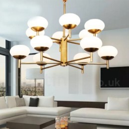 12 Light Retro Rustikální luxusní mosazný závěsný lustr se skleněným stínidlem
