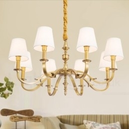 8 Light Retro Rustikální luxusní mosazný závěsný lustr s látkovým stínidlem
