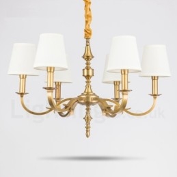 6 Light Retro Rustikální luxusní mosazný závěsný lustr s látkovým stínidlem