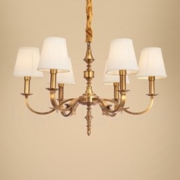 6 Light Retro Rustikální luxusní mosazný závěsný lustr s látkovým stínidlem