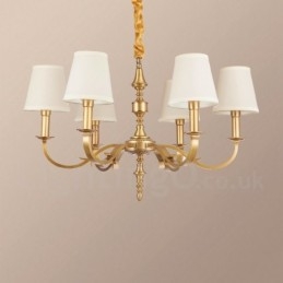 6 Light Retro Rustikální luxusní mosazný závěsný lustr s látkovým stínidlem