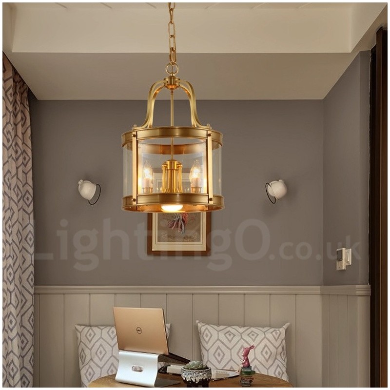 5 Light Retro Rustikální luxusní mosazný závěsný lustr se skleněným stínidlem