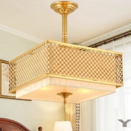 4 Lehký retro rustikální luxusní mosazný závěsný lustr s látkovým stínidlem