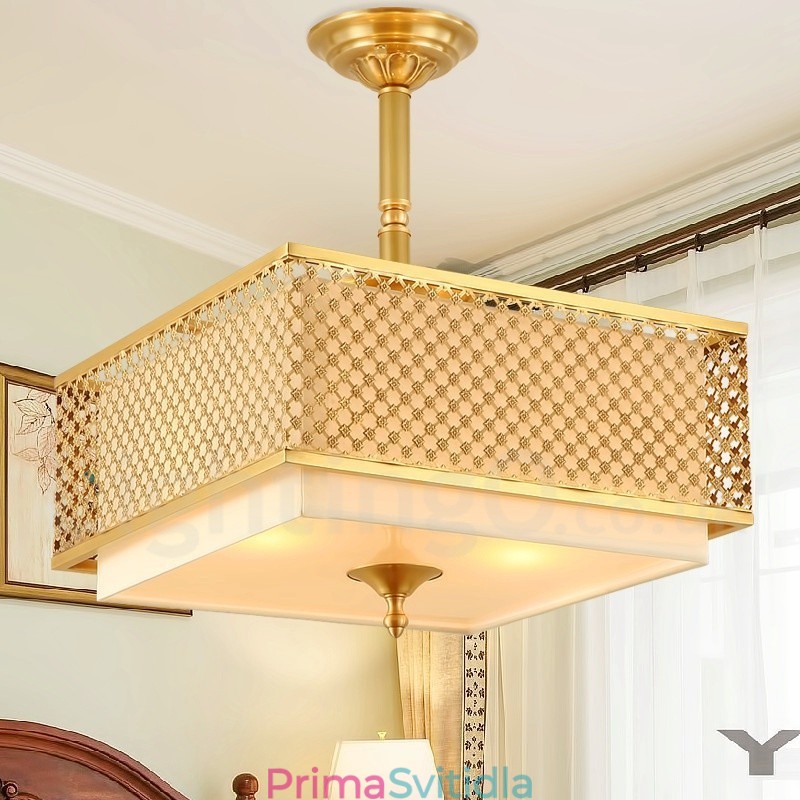 4 Lehký retro rustikální luxusní mosazný závěsný lustr s látkovým stínidlem