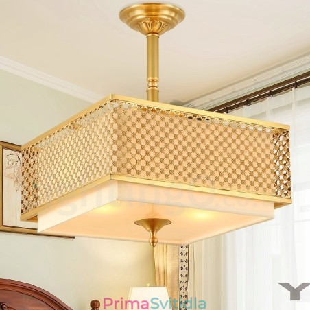 4 Lehký retro rustikální luxusní mosazný závěsný lustr s látkovým stínidlem 4 Lehký retro rustikální luxusní mosazný závěsný lustr s látkovým stínidlem