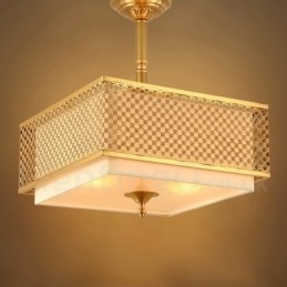4 Lehký retro rustikální luxusní mosazný závěsný lustr s látkovým stínidlem