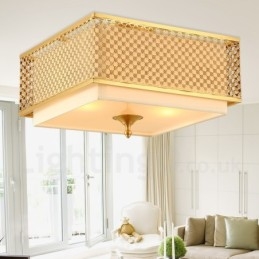 4 Light Retro Rustikální luxusní mosazný závěsný lustr s látkovým stínidlem