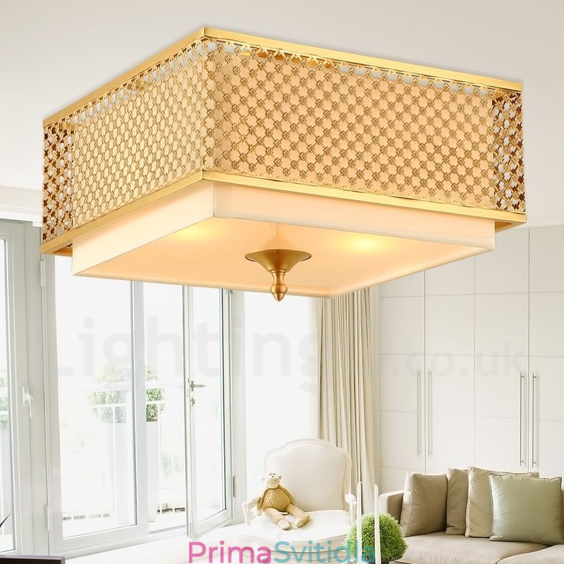 4 Light Retro Rustikální luxusní mosazný závěsný lustr s látkovým stínidlem