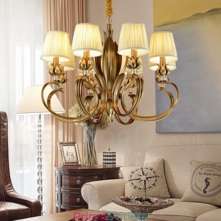 8 Light Retro Rustikální luxusní mosazný závěsný lustr s látkovým stínidlem 8 Light Retro Rustikální luxusní mosazný závěsný lustr s látkovým stínidlem