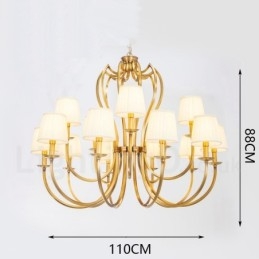 18 Light Retro Rustikální luxusní mosazný závěsný lustr s látkovým stínidlem