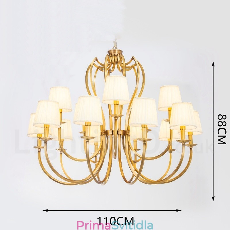 18 Light Retro Rustikální luxusní mosazný závěsný lustr s látkovým stínidlem