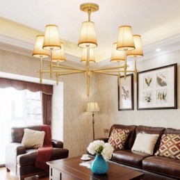 8 Light Retro Rustikální luxusní mosazný závěsný lustr s látkovým stínidlem