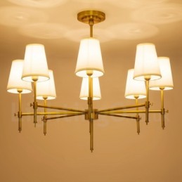8 Light Retro Rustikální luxusní mosazný závěsný lustr s látkovým stínidlem