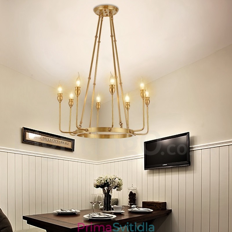 6 Light 8 Light Retro Rustikální luxusní mosazný závěsný lustr