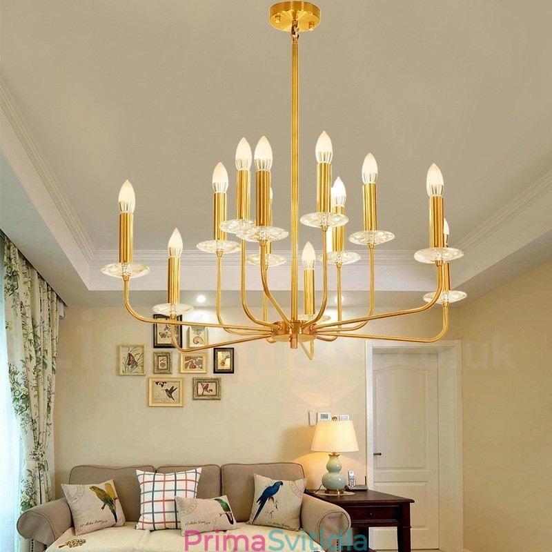 12 Light Retro Rustikální luxusní mosazný závěsný lampový lustr