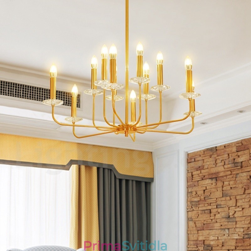 12 Light Retro Rustikální luxusní mosazný závěsný lampový lustr