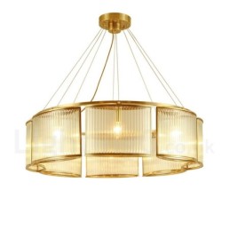 8 Light Retro Rustikální luxusní mosazný závěsný lustr se skleněným stínidlem