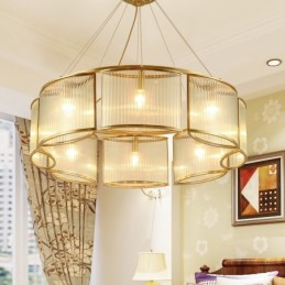 8 Light Retro Rustikální luxusní mosazný závěsný lustr se skleněným stínidlem