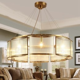 8 Light Retro Rustikální luxusní mosazný závěsný lustr se skleněným stínidlem