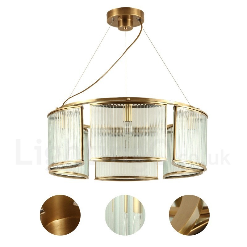 6 Light Retro Rustikální luxusní mosazný závěsný lustr se skleněným stínidlem