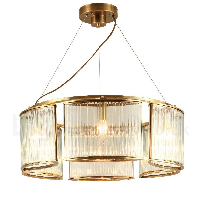 6 Light Retro Rustikální luxusní mosazný závěsný lustr se skleněným stínidlem