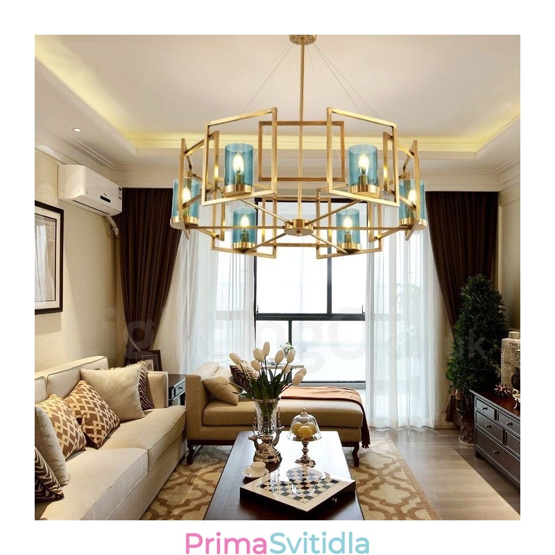 6 Light Retro Rustikální luxusní mosazný závěsný lustr se skleněným stínidlem